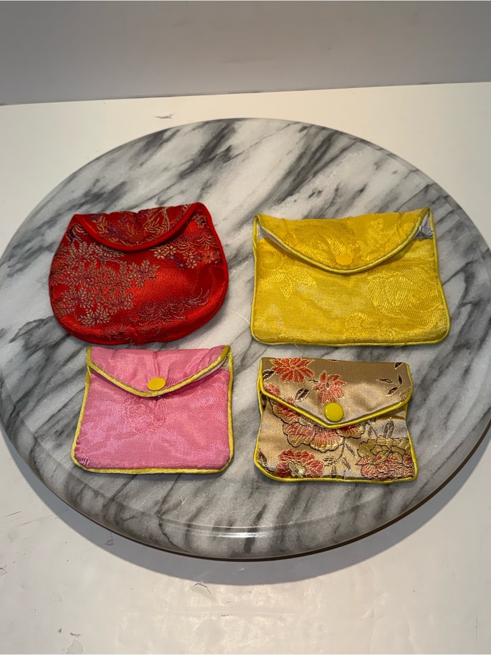 4 Vintage Asian silk Jewelry Travel Case and zippered jewelry pouches
